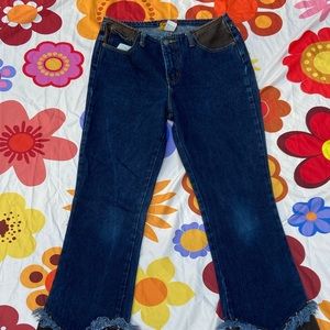 Flare jeans with leather detailing